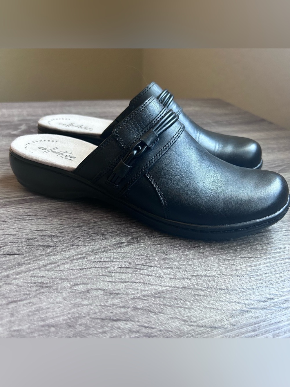 Collection by Clarks Black Leather Slip-On Mules